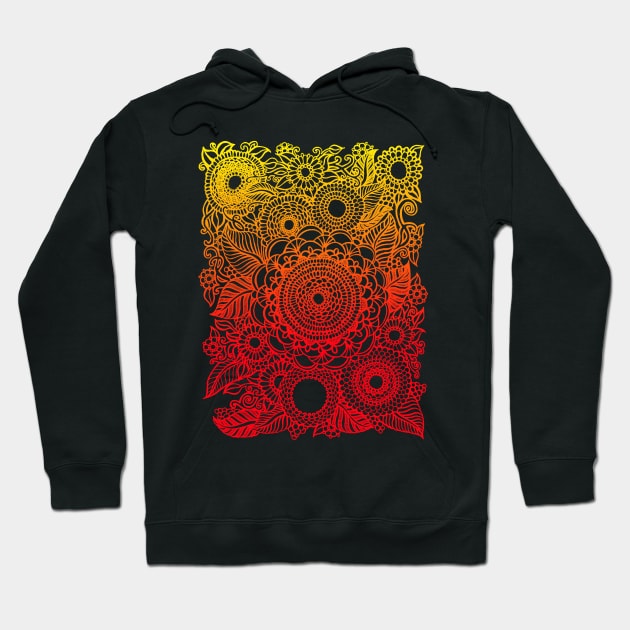 Mandala Flowers (Sunset Colors) Hoodie by OfficeInk